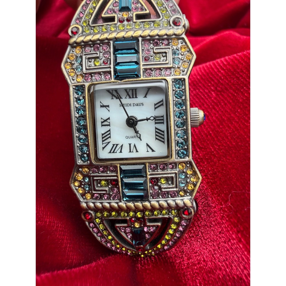 Heidi Daus Art Deco Crystal Mother of Pearl Watch Pink Leather B5943